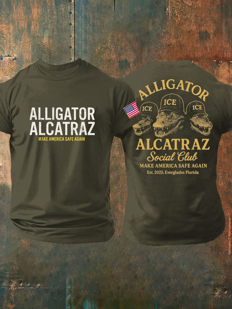 Men's Unisex Retro Alligator Alcatraz Funny Florida Everglades Dark Humor T-shirt