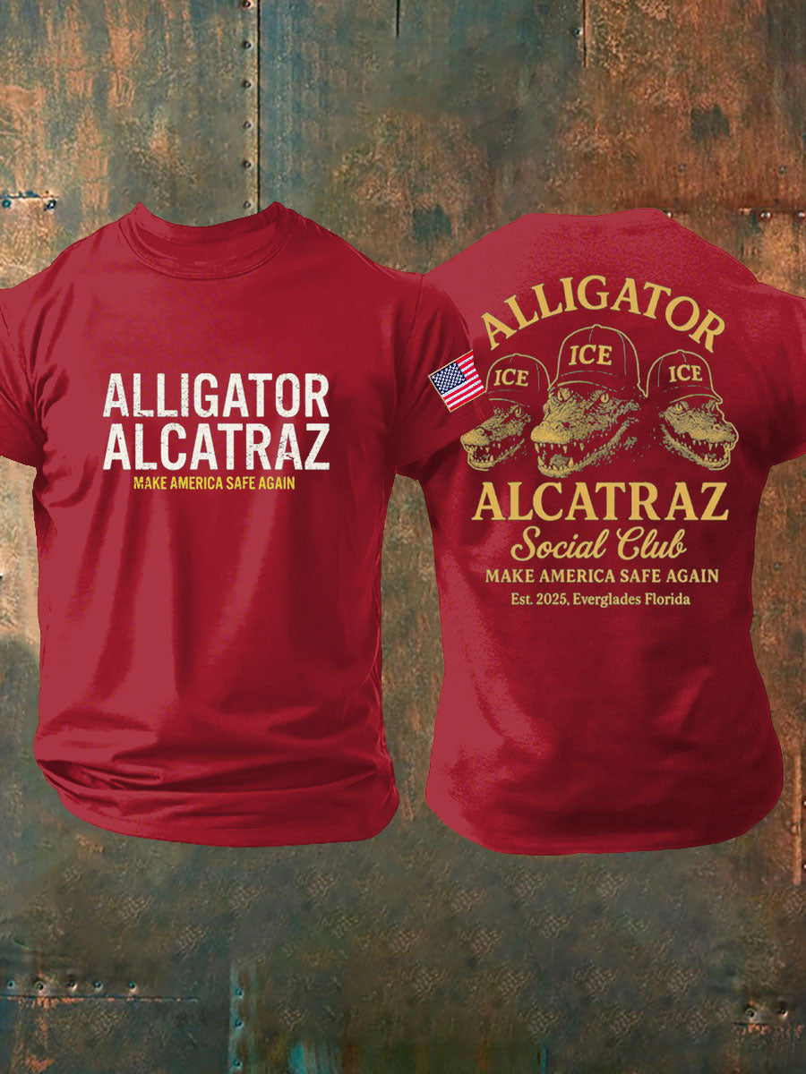Men's Unisex Retro Alligator Alcatraz Funny Florida Everglades Dark Humor T-shirt