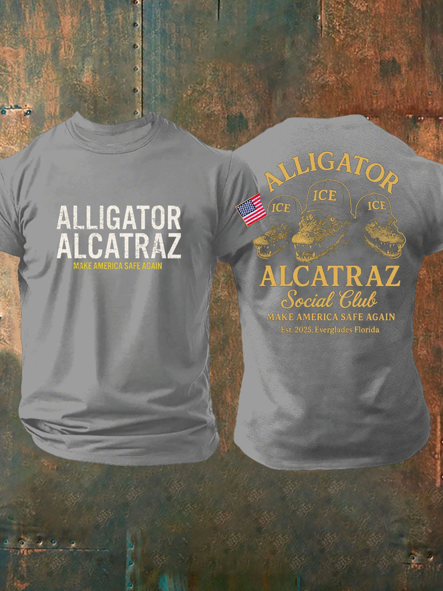 Men's Unisex Retro Alligator Alcatraz Funny Florida Everglades Dark Humor T-shirt