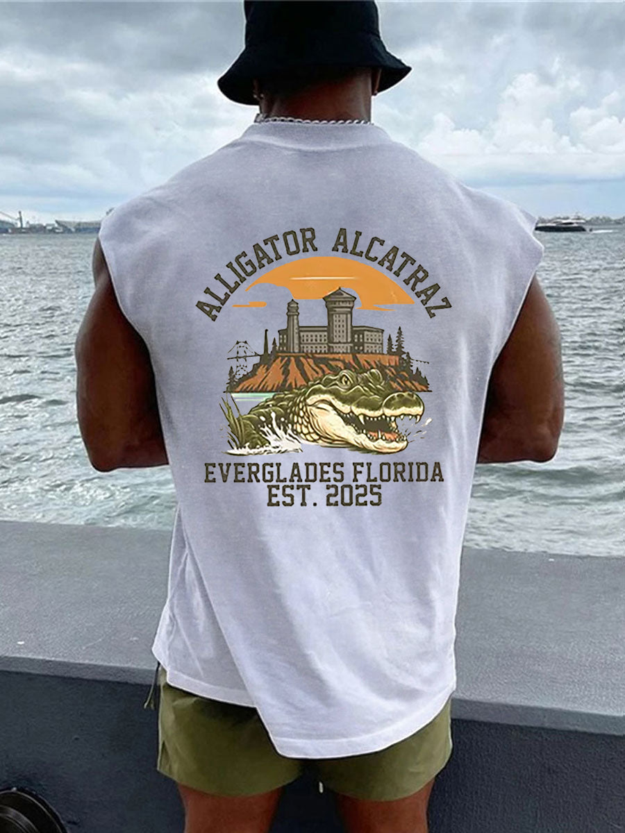 Men's Retro Alligator Alcatraz Funny Florida Everglades Dark Humor Vests