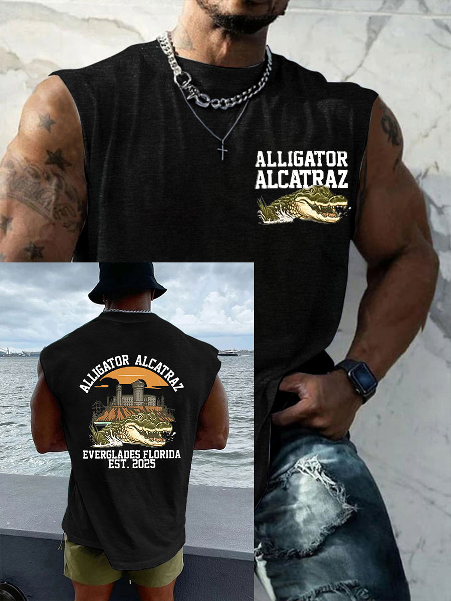 Men's Retro Alligator Alcatraz Funny Florida Everglades Dark Humor Vests