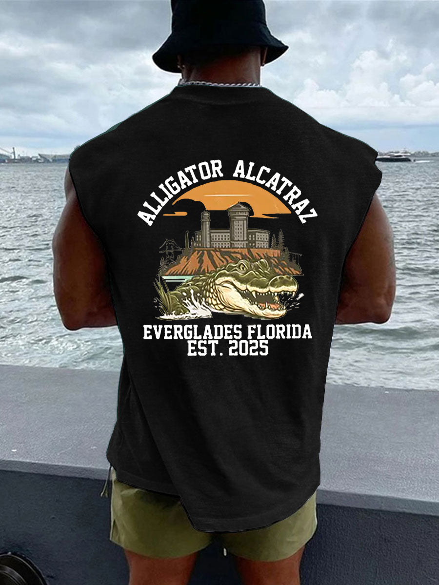 Men's Retro Alligator Alcatraz Funny Florida Everglades Dark Humor Vests