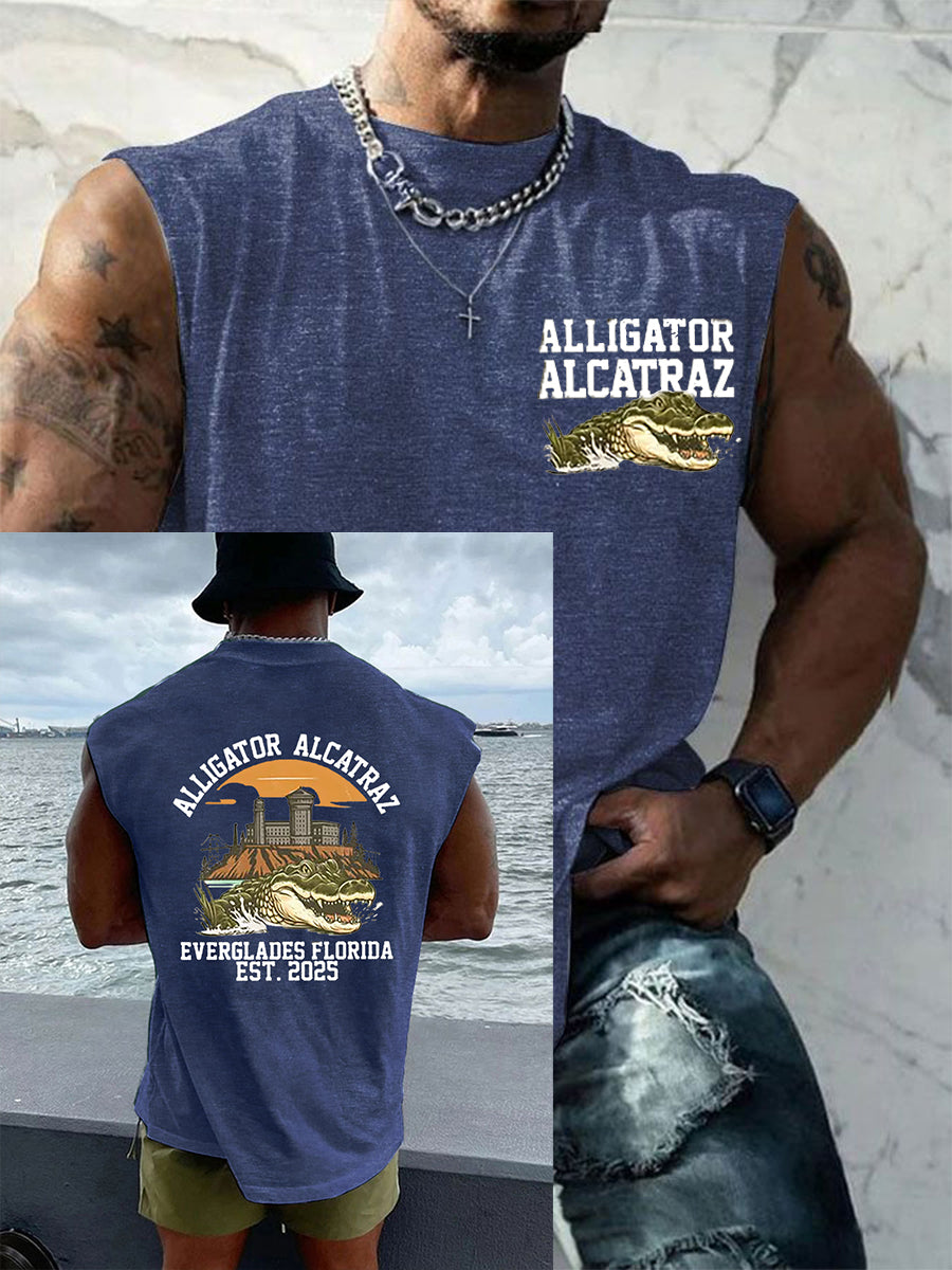 Men's Retro Alligator Alcatraz Funny Florida Everglades Dark Humor Vests