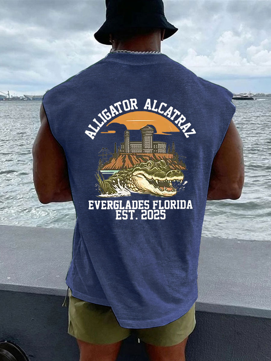 Men's Retro Alligator Alcatraz Funny Florida Everglades Dark Humor Vests