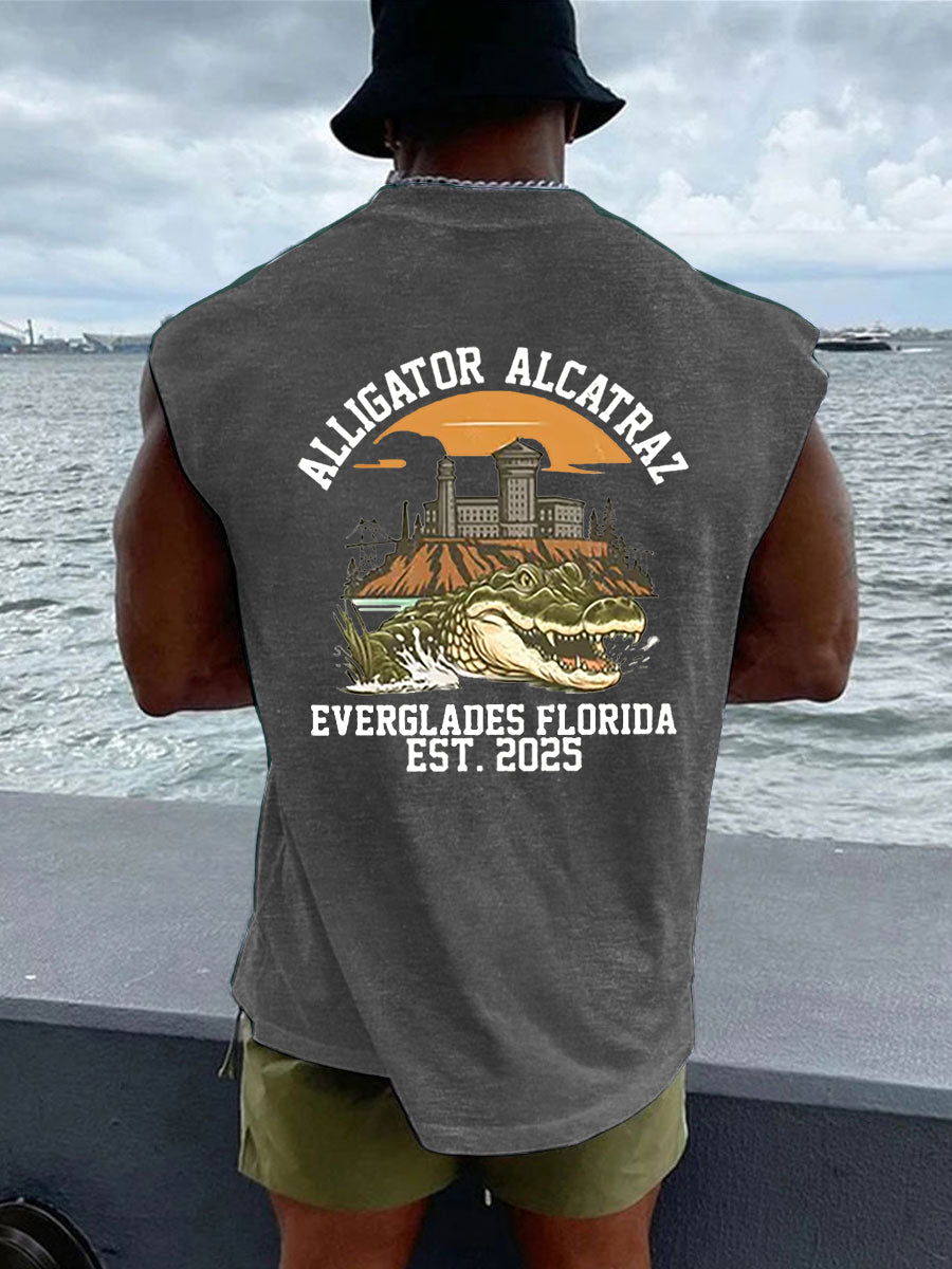 Men's Retro Alligator Alcatraz Funny Florida Everglades Dark Humor Vests
