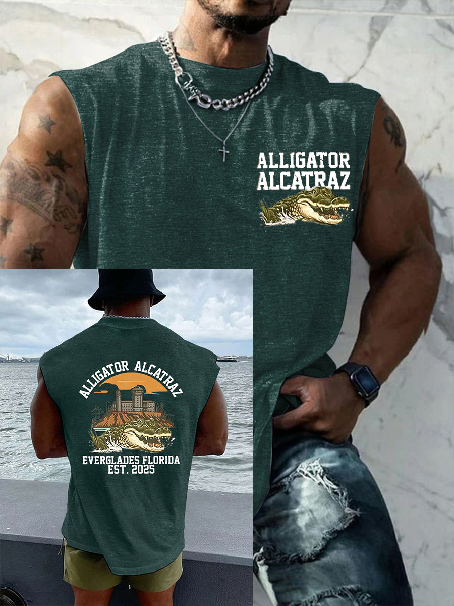 Men's Retro Alligator Alcatraz Funny Florida Everglades Dark Humor Vests