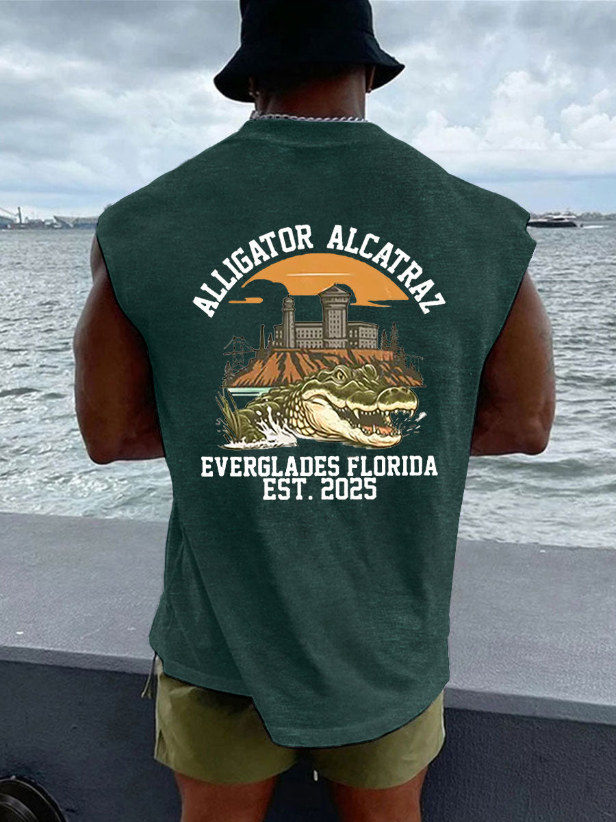 Men's Retro Alligator Alcatraz Funny Florida Everglades Dark Humor Vests