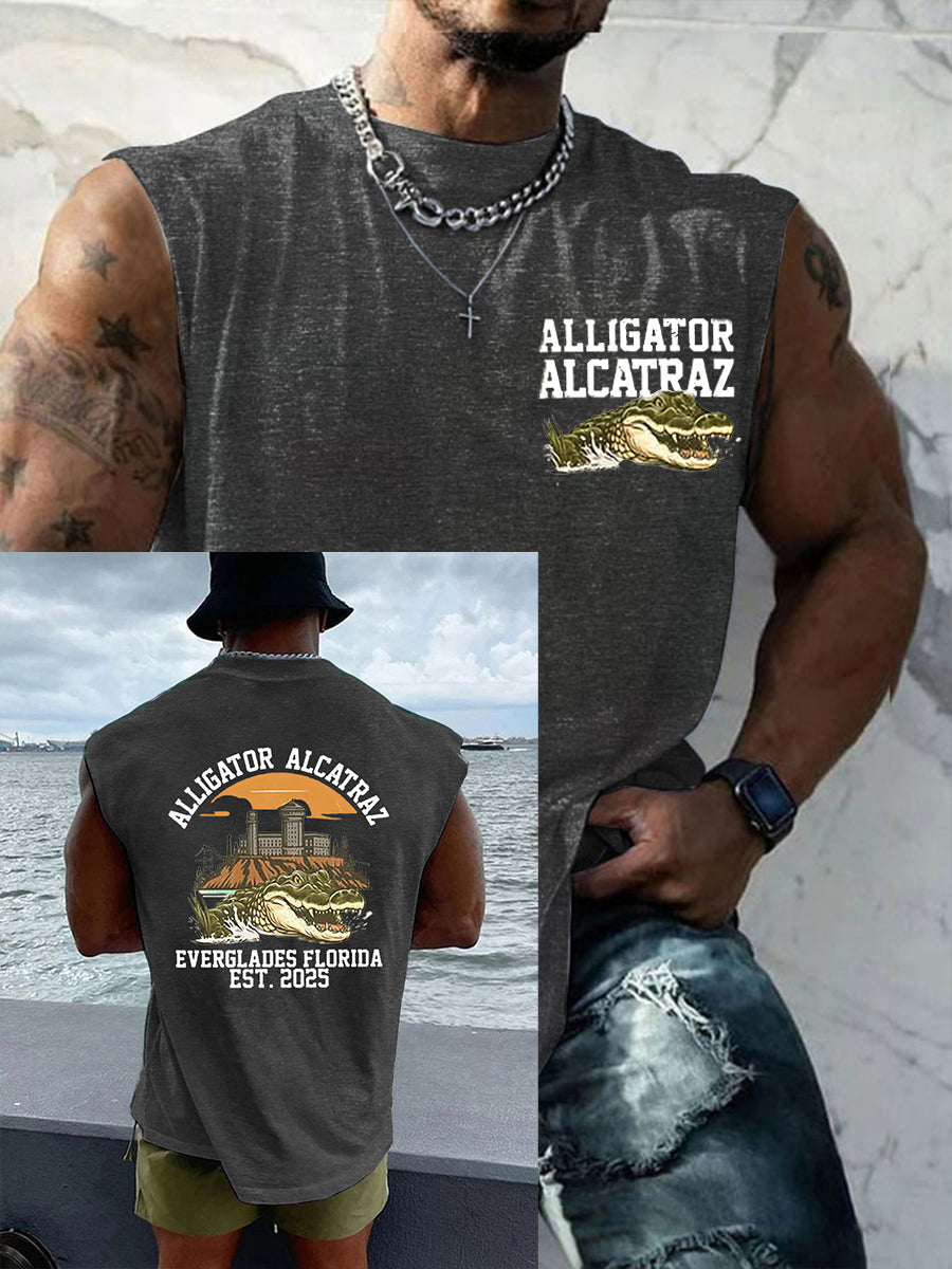 Men's Retro Alligator Alcatraz Funny Florida Everglades Dark Humor Vests