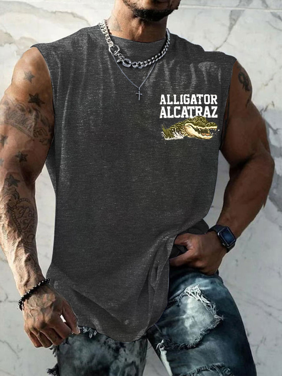 Men's Retro Alligator Alcatraz Funny Florida Everglades Dark Humor Vests