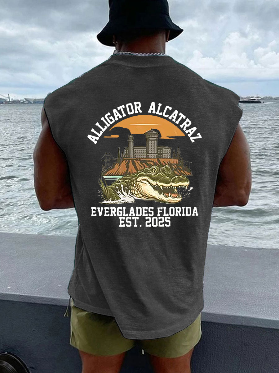 Men's Retro Alligator Alcatraz Funny Florida Everglades Dark Humor Vests