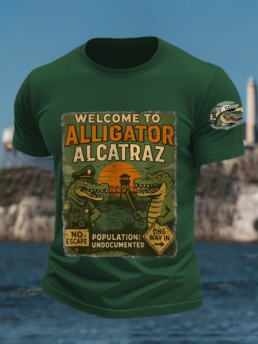 Men's Welcome To Alligator Alcatraz Funny Florida Everglades Dark Humor Tee