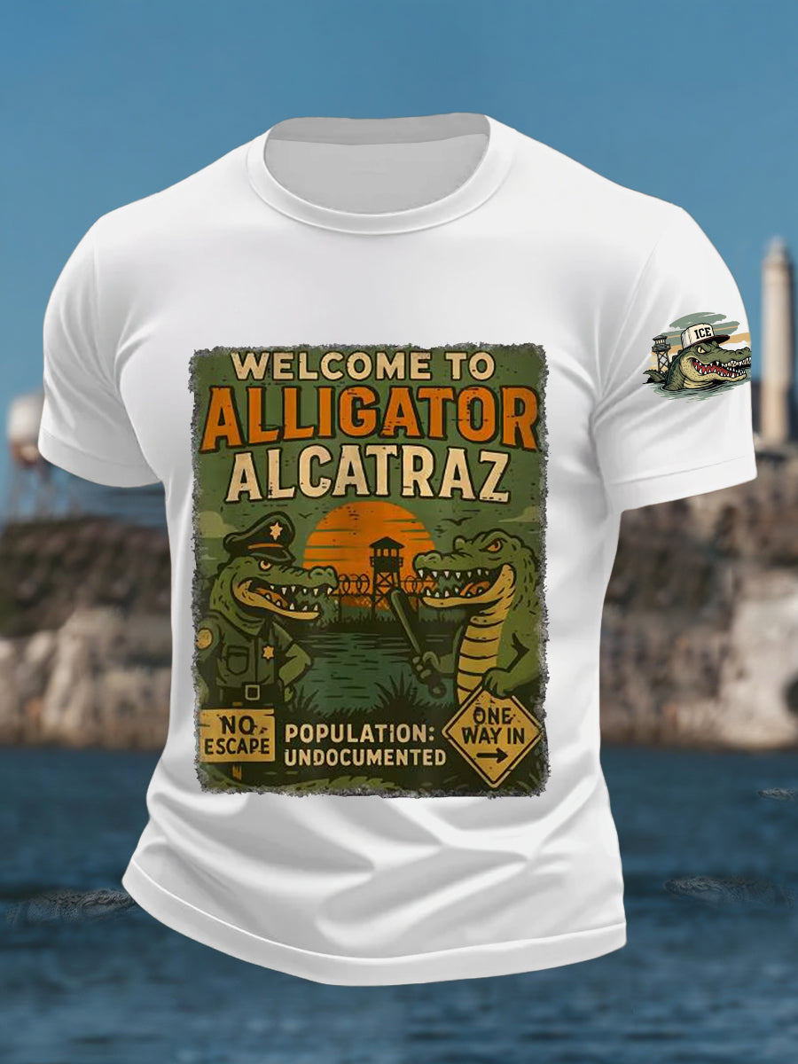 Men's Welcome To Alligator Alcatraz Funny Florida Everglades Dark Humor Tee