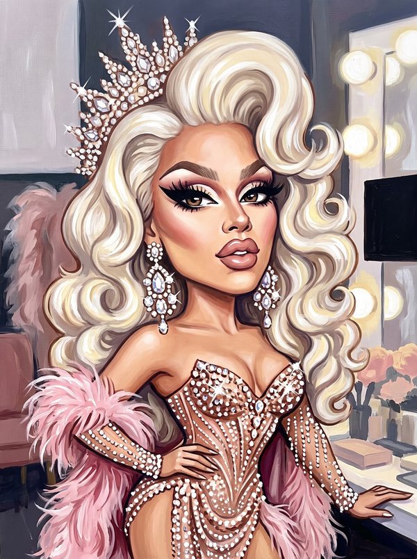 The same photo redrawn as a playful caricature