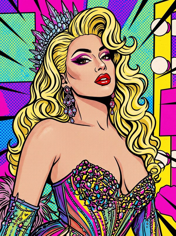 The same photo redrawn as a pop-art portrait