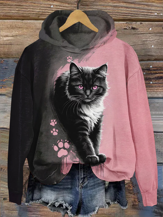 Cat Art Print Casual Hoodie