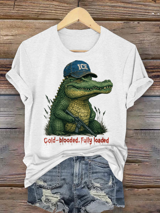 Retro Alligator Alcatraz Funny Florida Everglades Art Casual T-Shirt