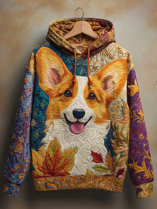 Autumn Corgi Patchwork Corgi Print Art Casual Hoodie