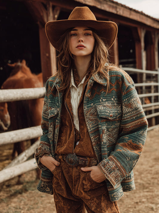 Vintage Western Art Illustration Print Casual Shirt