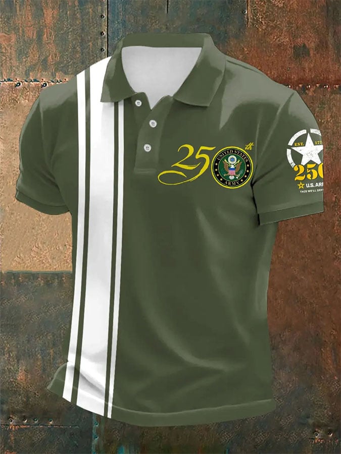 Man's Vintage U.S. Army 250th Anniversary This We'll Defend Est.1775 Printed Polo Shirt