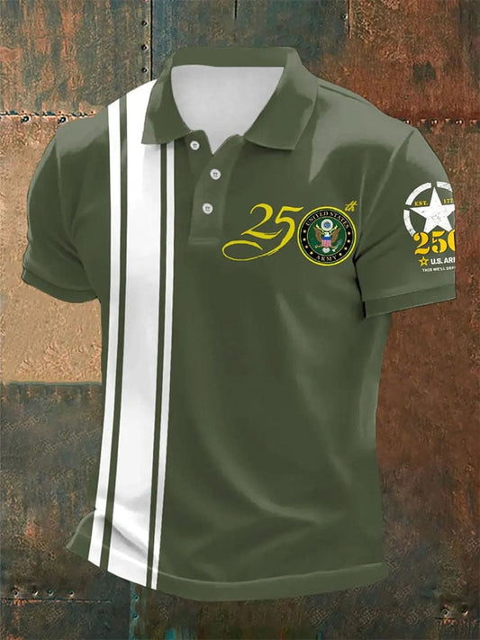 Man's Vintage U.S. Army 250th Anniversary This We'll Defend Est.1775 Printed Polo Shirt
