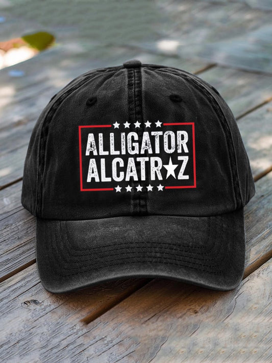 Unisex Distressed Washed Alligator Alcatraz Print Hat