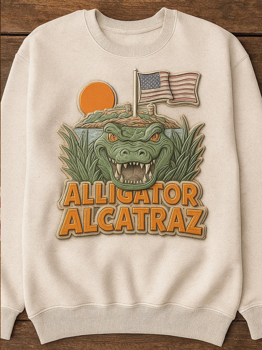 Vintage Alligator Alcatraz Fun Florida Everglades Art Print Casual Sweatshirt