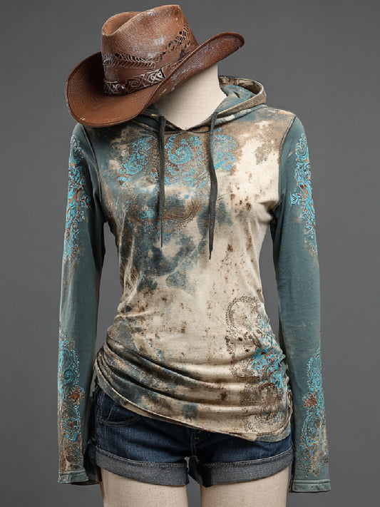 Vintage Western Art Print Casual Hoodie