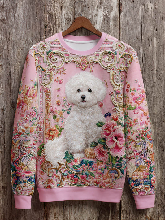 Pink October Dog Floral Art Graphic Print Casual Sweatshirt