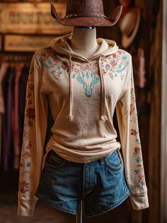 Vintage Western Art Print Casual Hoodie