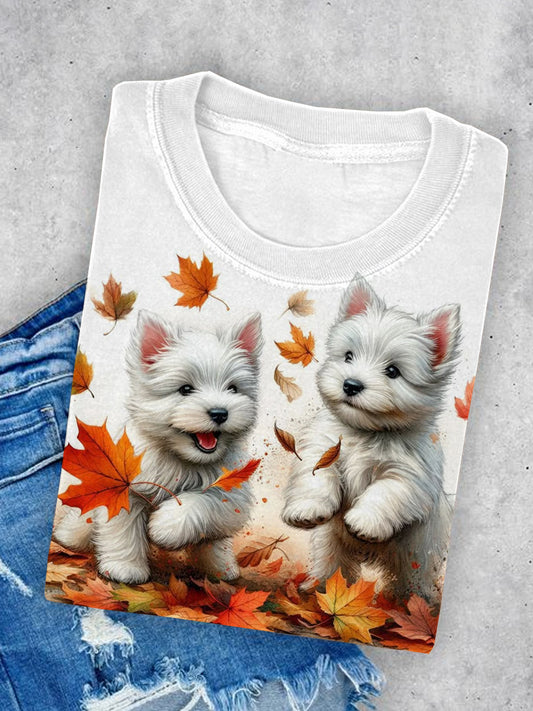 Ctue Dog Art Illustration Print Casual Short Sleeve T-Shirt