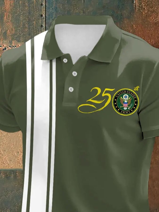 Man's Vintage U.S. Army 250th Anniversary This We'll Defend Est.1775 Printed Polo Shirt