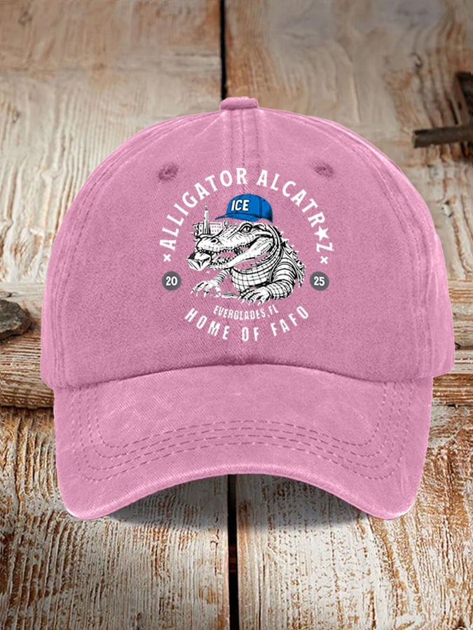 Unisex distressed washed Alligator Alcatraz print hat