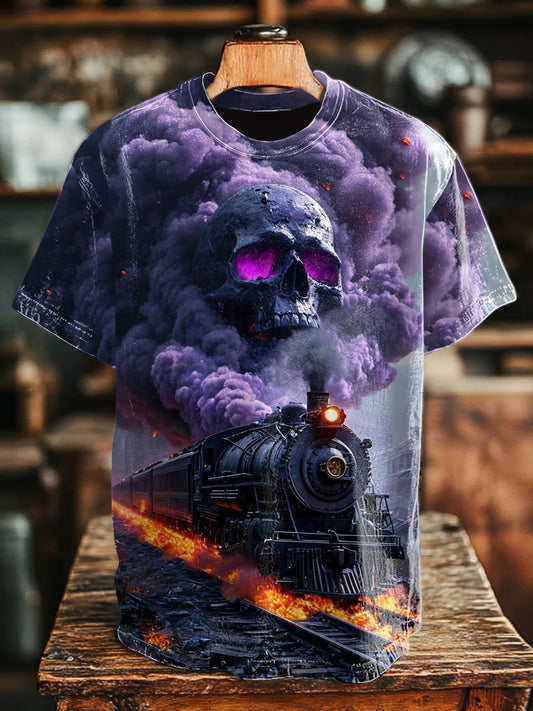Unisex Artistic Skull Graffiti Printed Casual Crew Neck T-Shirt