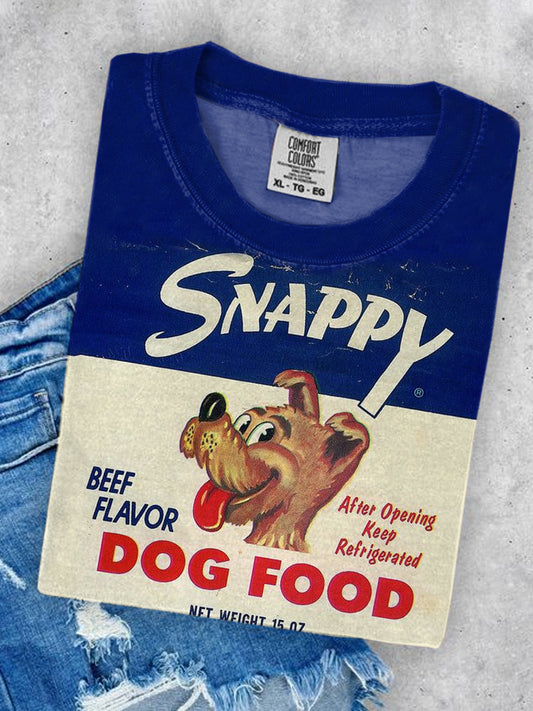 Unisex Dog Food Art Illustration Printed Round Neck Casual T-Shirt