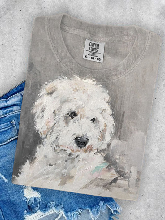 Women's Dog Print  Crew neck casual T-shirt