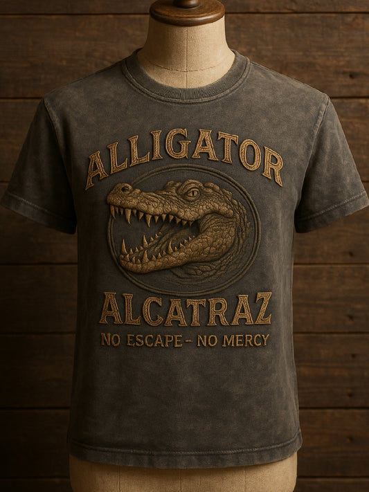 Vintage Alligator Alcatraz Fun Florida Everglades Art Print Casual Short Sleeve T-Shirt