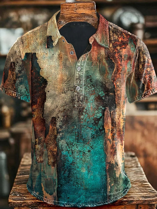 Vintage Art Gradient Print Casual Polo Shirt