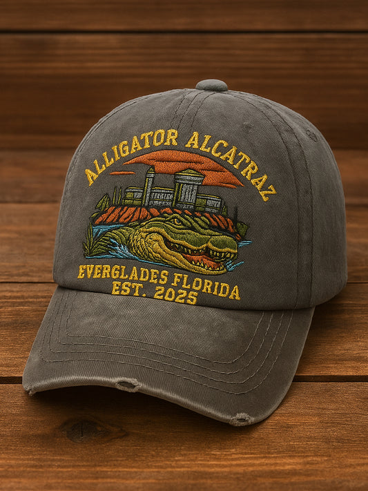 Retro Alligator Alcatraz Funny Florida Everglades Art Casual Prints Cap