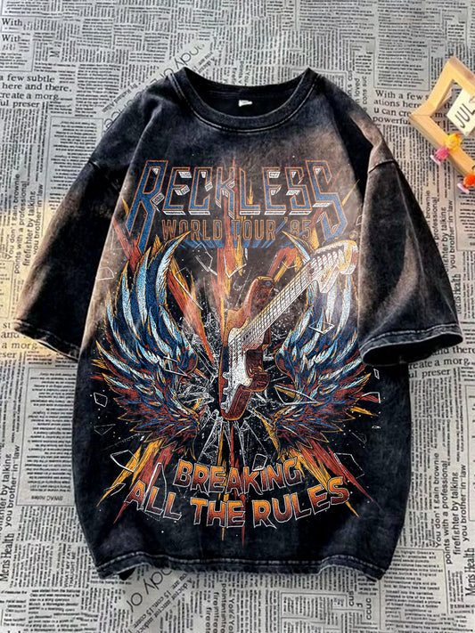 Unisex Cyber Guitar Art Illustration Round Neck Casual T-shirt