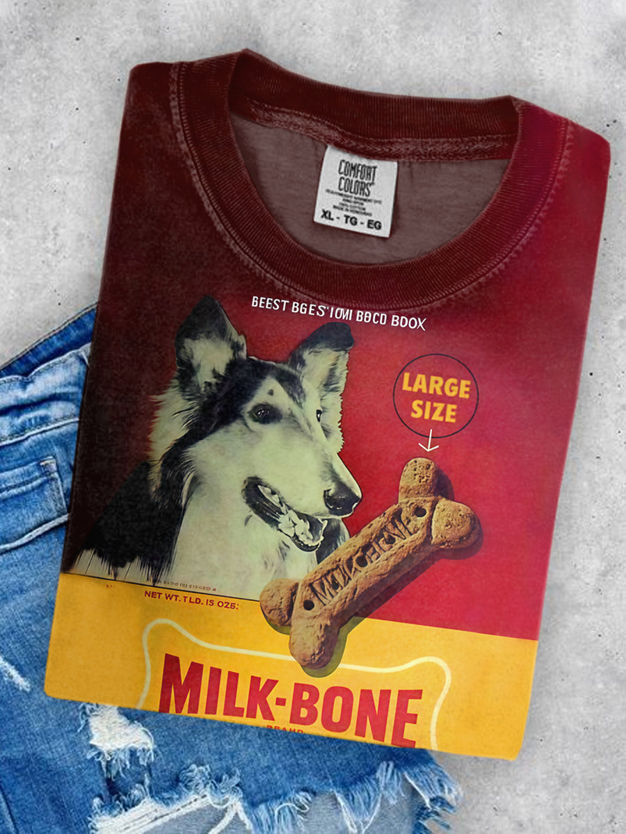 Unisex Dog Food Art Illustration Printed Round Neck Casual T-Shirt