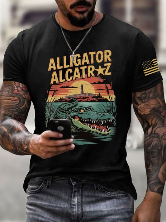 Men's Alligator Alcatraz Print Casual T-Shirt