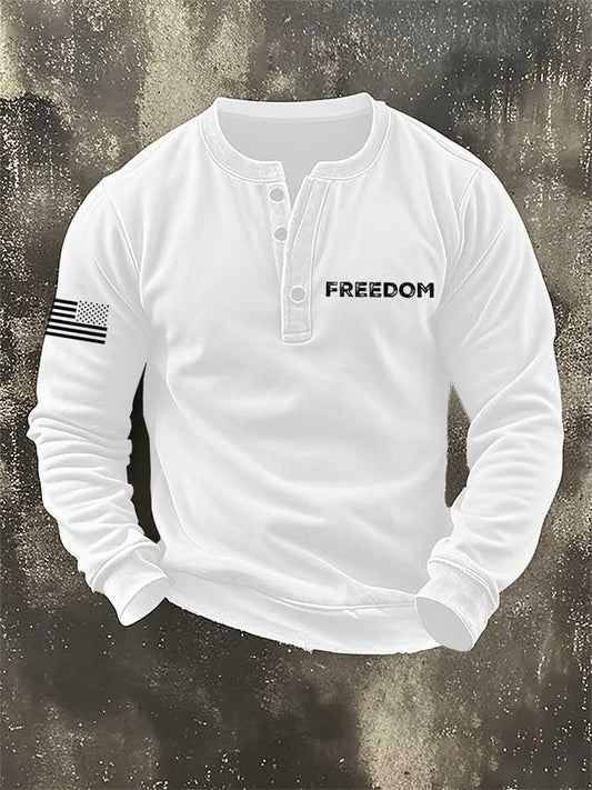 🔥Buy 3 Get 10% Off🔥Men's Retro Freedom Design Henley Neck Sweatshirt