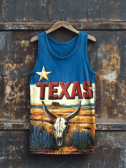 Unisex Bull Head Art Illustration Printed Round Neck Casual Tank Top