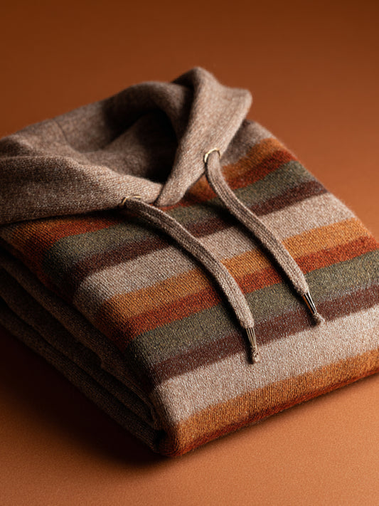 Fall Stripe Art Print Casual Hooded Knit Sweater