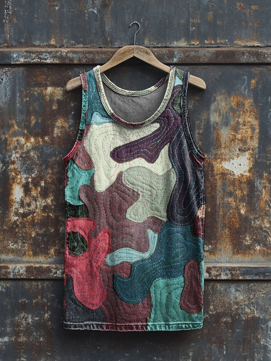 Unisex Retro Geometric Pattern Printed Crew Neck Casual Tank Top