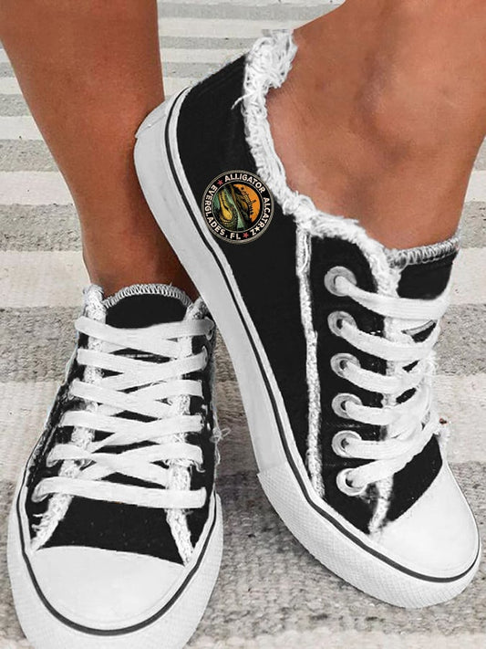 Retro Alligator Alcatraz Funny Florida Everglades Dark Humor Print Furred Canvas Shoes