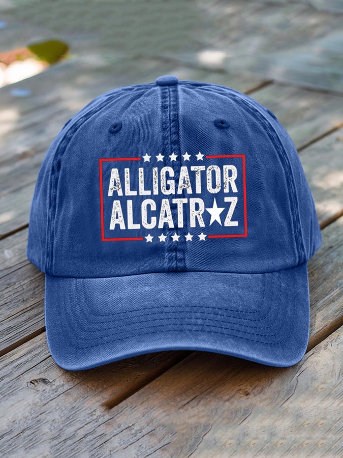 Unisex Distressed Washed Alligator Alcatraz Print Hat