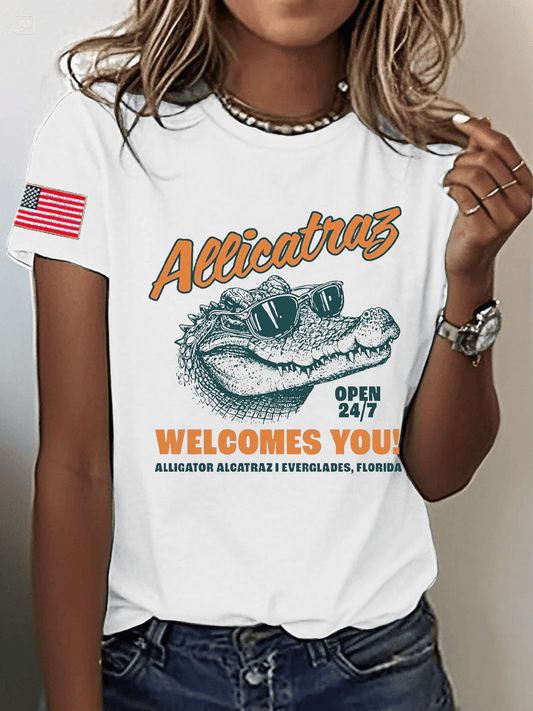 Women's Alligator Alcatraz Welcomes You Printed Short-Sleeved T-Shirt