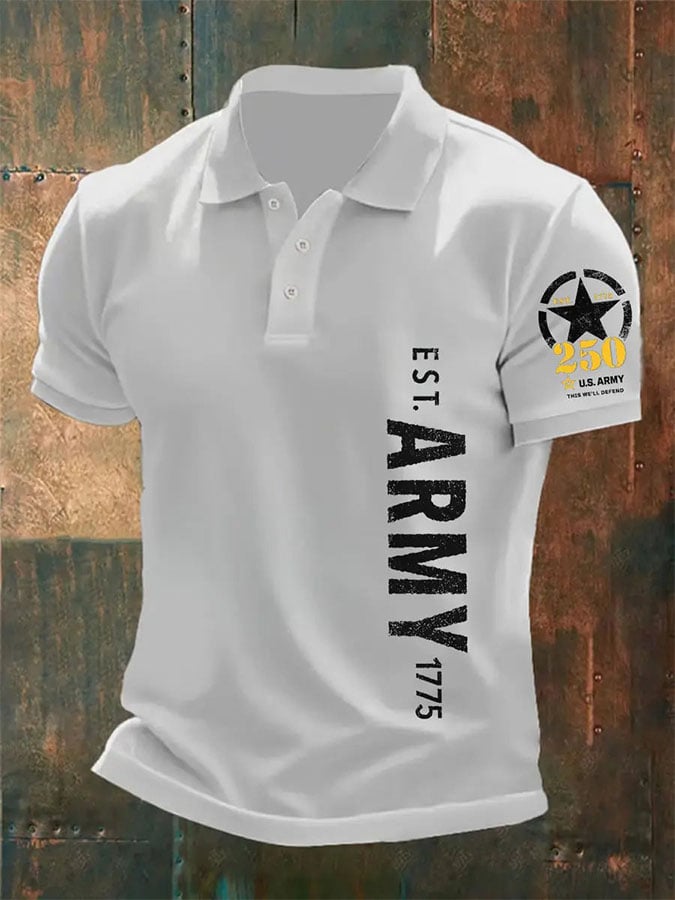 Man's Vintage U.S. Army 250th Anniversary This We'll Defend Est.1775 Printed Polo Shirt