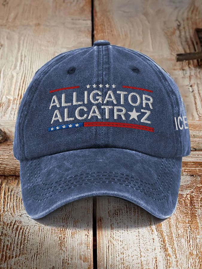 Unisex distressed washed Alligator Alcatraz print hat